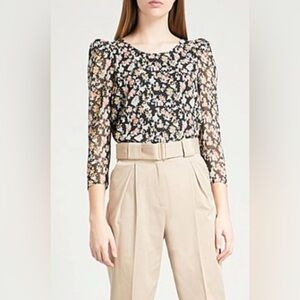 Claudie Pierlot Floral Crepe Blouse Small  Black Cottagecore Bloomcore Sheer Top